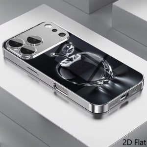 Phone Case - 2D Crystal Black Apple Ornament Pattern with Premium Plating Glass Business Design for Iphone 16, 16 Plus, 16 Pro, 16 Pro Max, Iphone 17, 17 Pro, 17 Pro Max, 17 Air, 15, 15 Pro, 15 Pro Max, 14, 14 Pro, 14 Pro Max, 13, 13 Pro