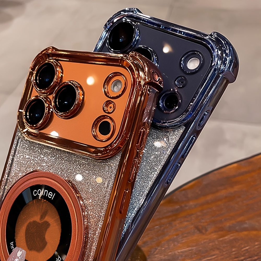 New Ultra-Shockproof Stand Phone Case with Electroplated Laser Glitter, Suitable for Iphone 17, 16, 15, 14, 13, 12, 11 Plus Pro Max Air. It Features a Stand And Supports Wireless Charging, Making It a Great Gift for Friends Or Partners.
