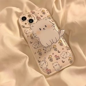 1pc Lovely Flower Meow Phone Case With Holder, For IPhone 14 13 12 11 Pro Max Xs Max XR 7 8 Plus SE 2020 MINI Silicone Cover Cases Gift For Birthday/Easter/Boy/Girlfriends