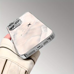 Phone Case – Retro Flowing Cloud Airplane Flight Pattern Electroplated Glass Phone Case with Lens Protection for Iphone