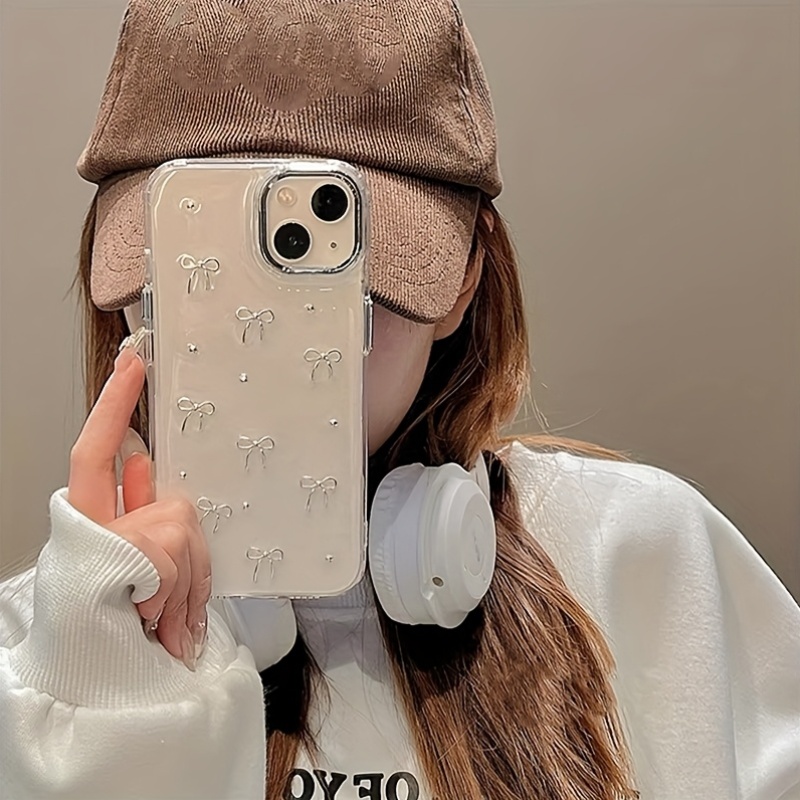 Phone Case – Silvery Bow Transparent Phone Case for Iphone 16 Pro Max 15 14 13 12 11 Pro Max 16E X XR XS Max 7 8 16 Plus SE2020 Protective Cover