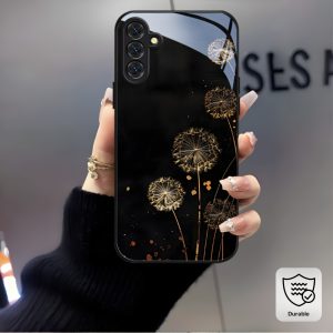 Phone Case - Stylish, Versatile, And Durable Black Glass Phone Case for Samsung for Galaxy A05 A05S A06 A14 A15 A16 A22 A23 A24 A25 A32 A33 A34 A35 A36 A52 A52S A53 A54 A55 A56 S21 S22 S23 S24 S25 FE Plus Ultra Edge 5G Dandelion Flat Golden Dream